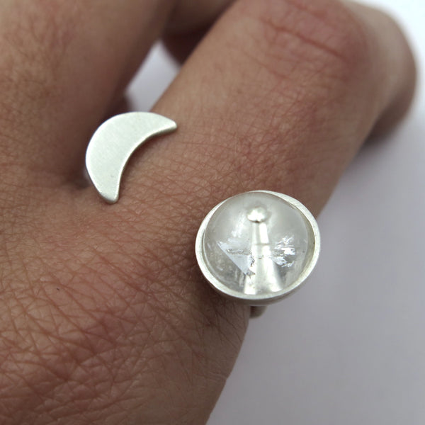 Moon Phase Ring in Clear Quartz (made to order)