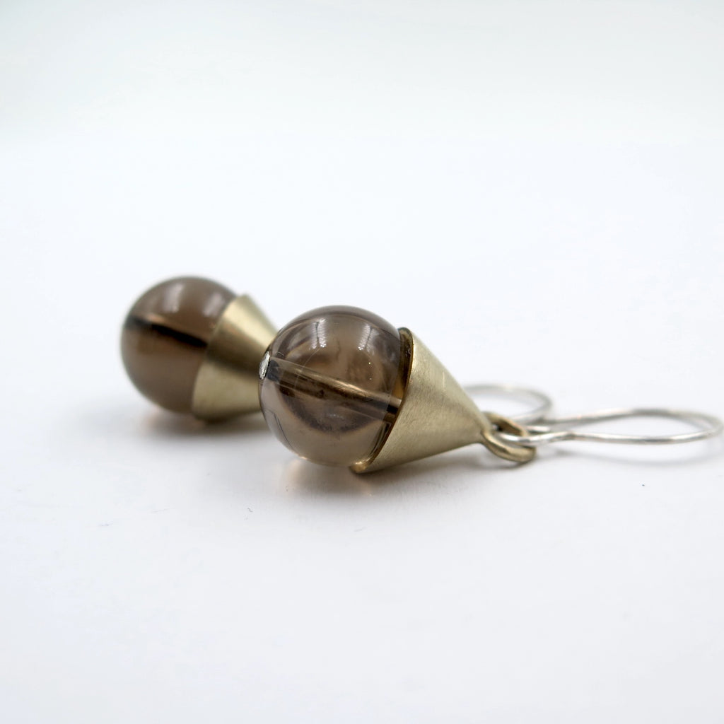 Droplet Earrings in Smoke Quartz - Alkisti Jewelry