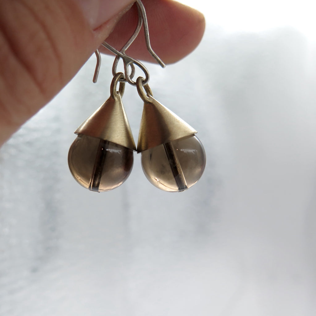 Droplet Earrings in Smoke Quartz - Alkisti Jewelry