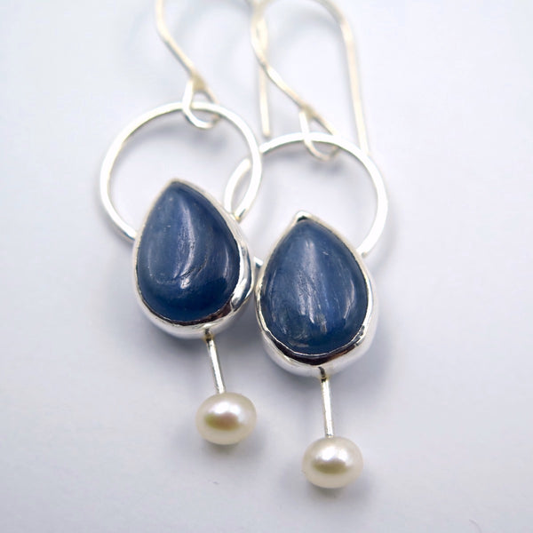 Marine Dangle Earrings in Kyanite & Pearls - Alkisti Jewelry
