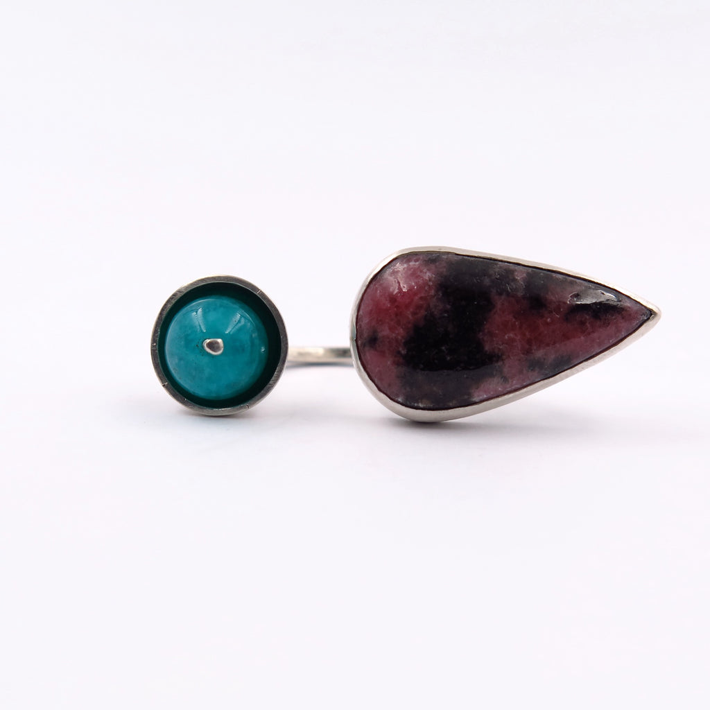EXclamation Ring in Rhodonite & Amazonite - Alkisti Jewelry