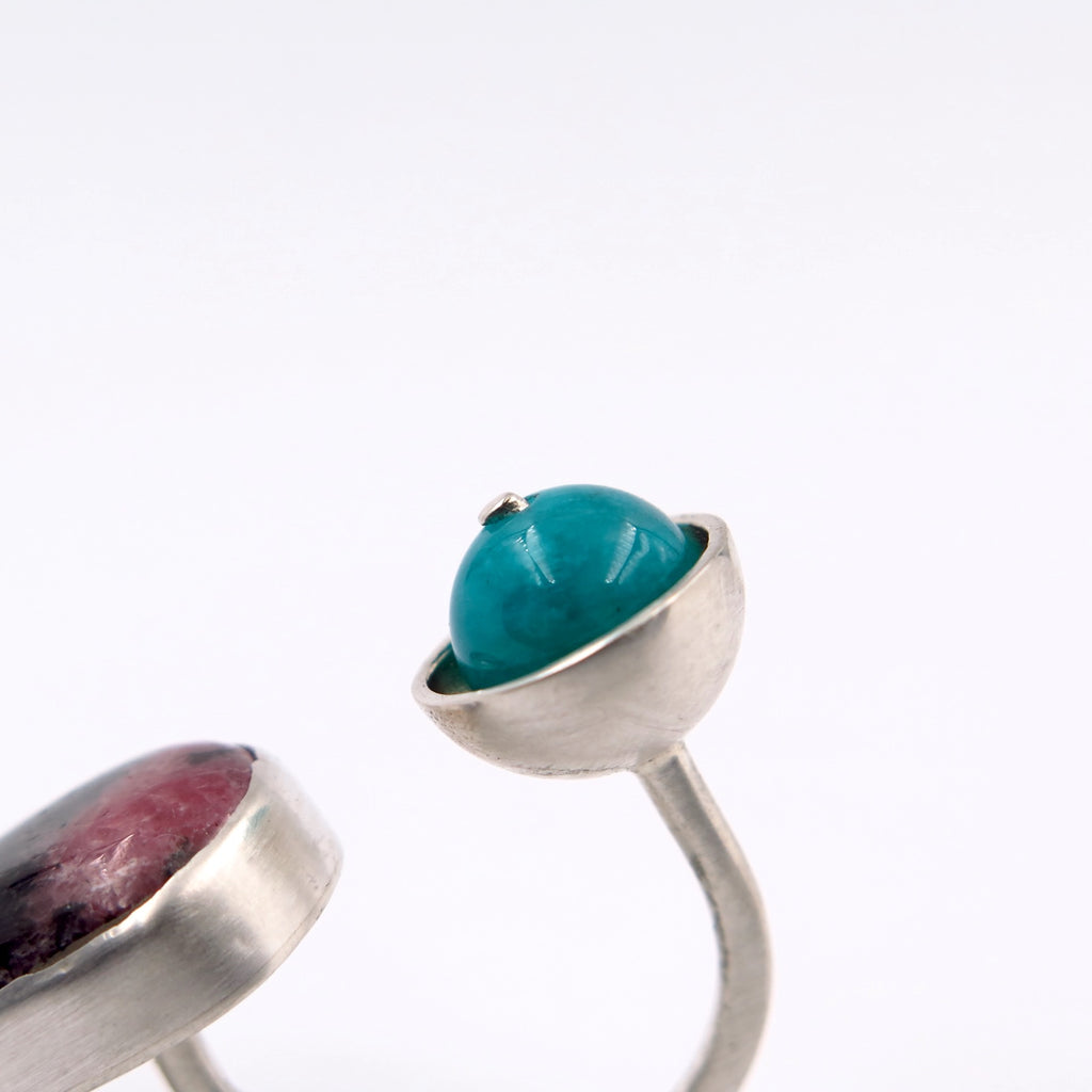 EXclamation Ring in Rhodonite & Amazonite - Alkisti Jewelry