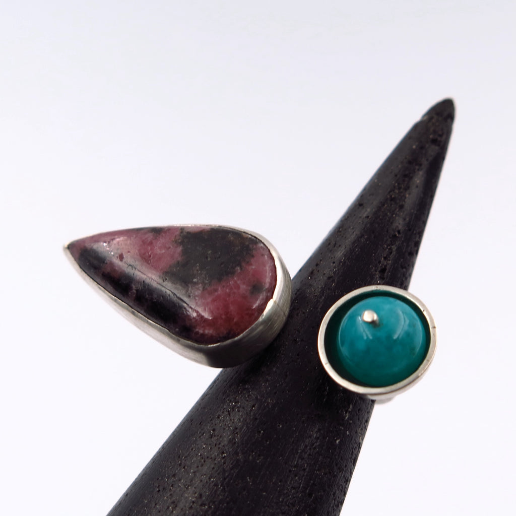 EXclamation Ring in Rhodonite & Amazonite - Alkisti Jewelry