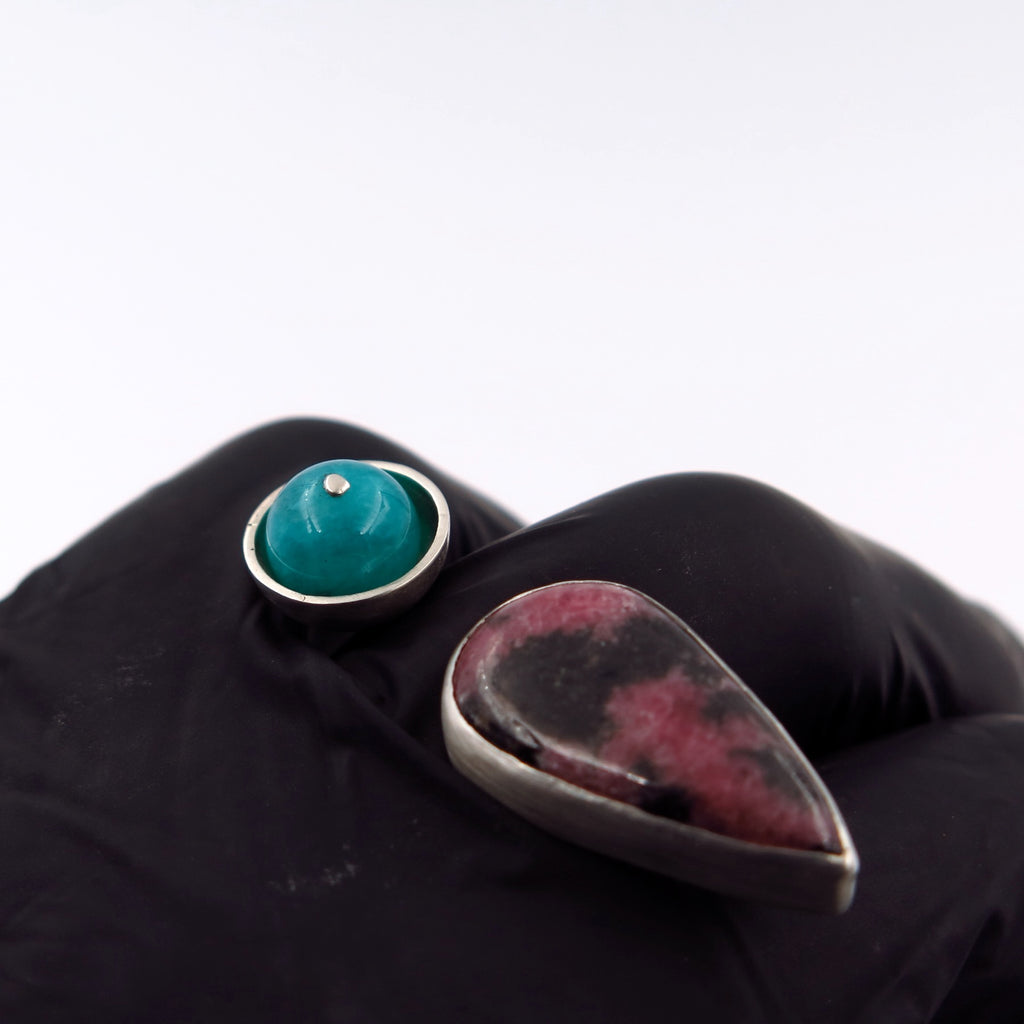 EXclamation Ring in Rhodonite & Amazonite - Alkisti Jewelry