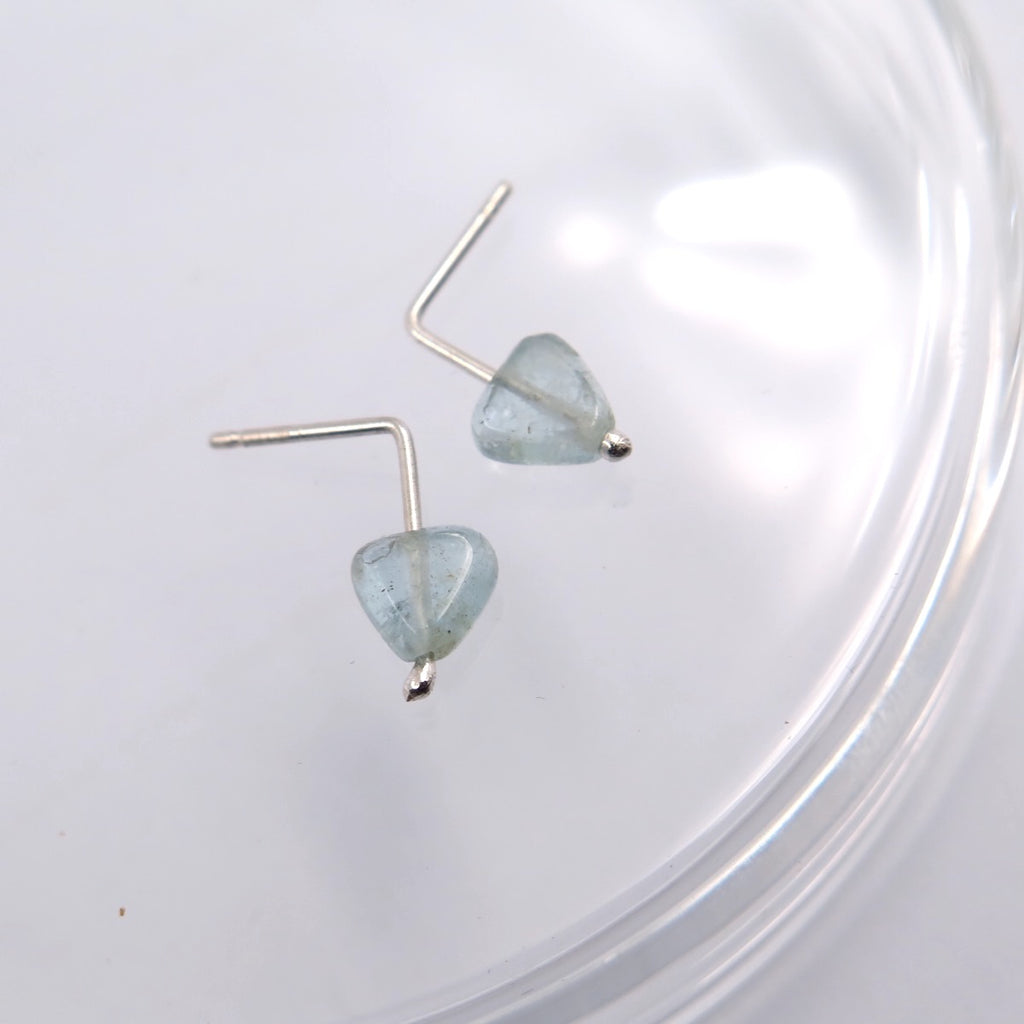 Arrow Studs in Aquamarine & Silver/14K Gold - Alkisti Jewelry
