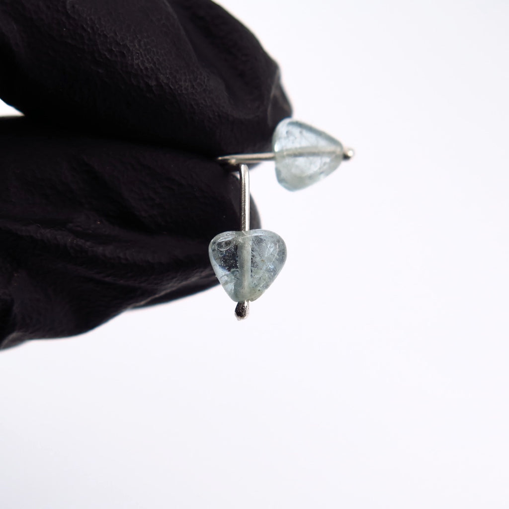 Arrow Studs in Aquamarine & Silver/14K Gold - Alkisti Jewelry