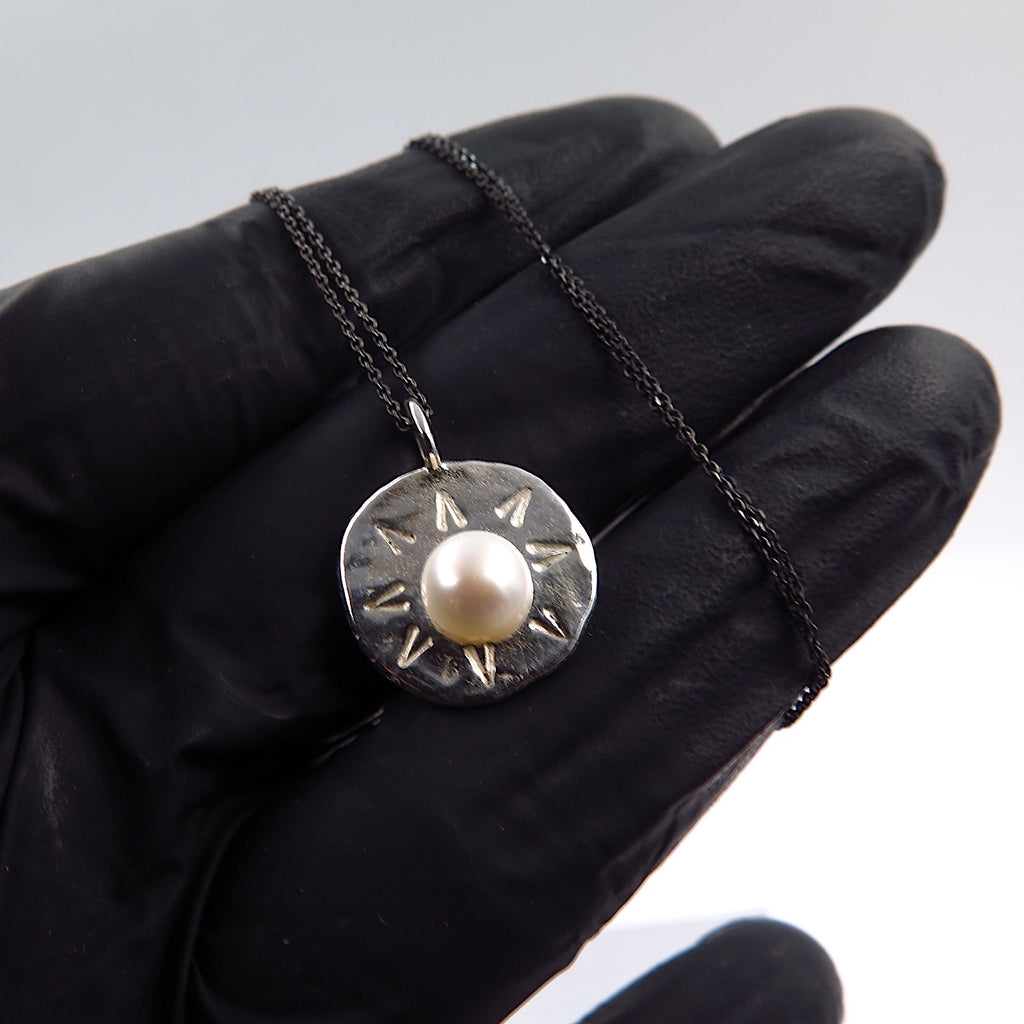Sun Pendant with Pearl & Silver - Alkisti Jewelry