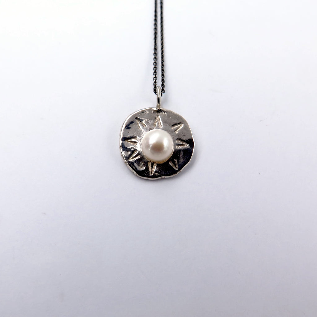 Sun Pendant with Pearl & Silver - Alkisti Jewelry