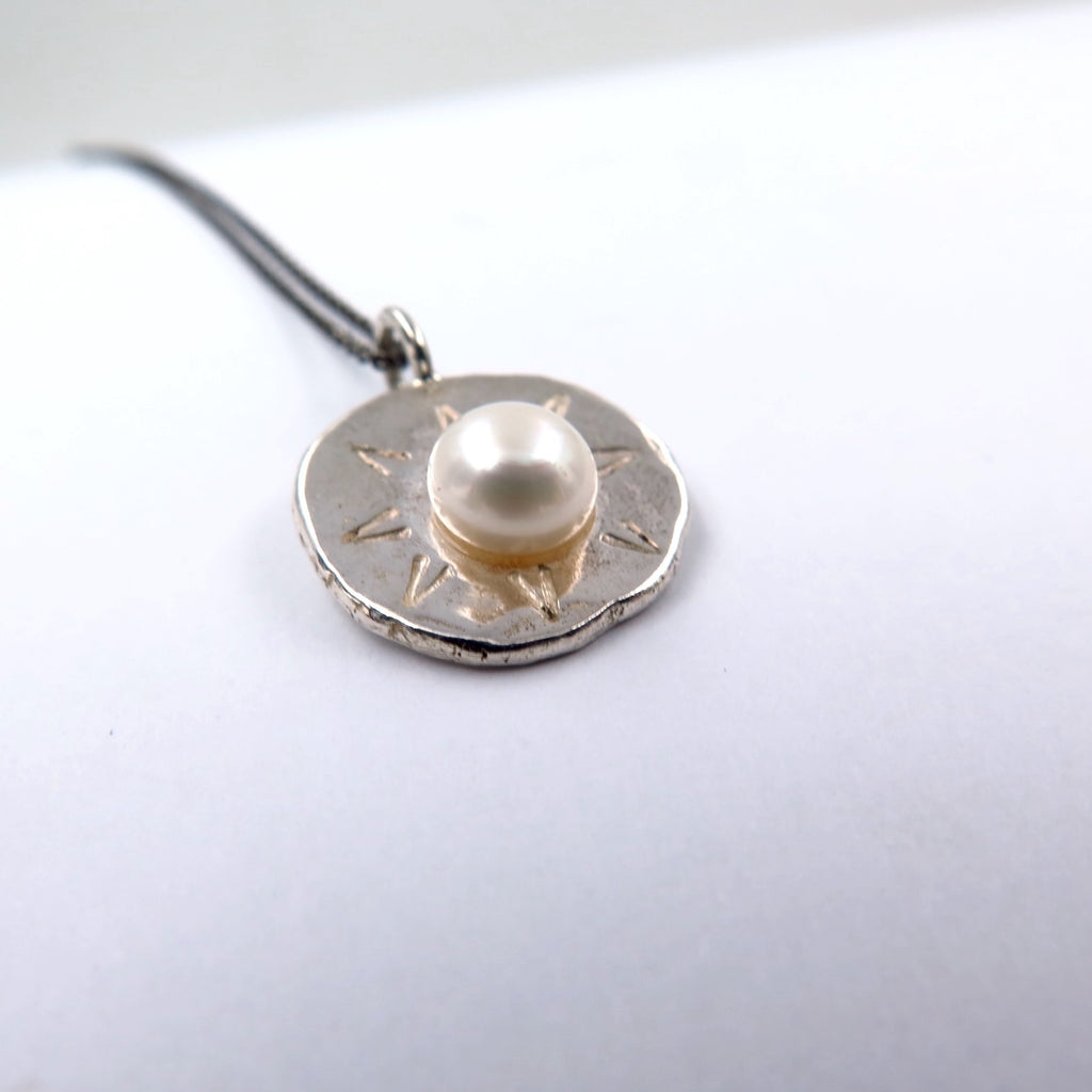 Sun Pendant with Pearl & Silver - Alkisti Jewelry
