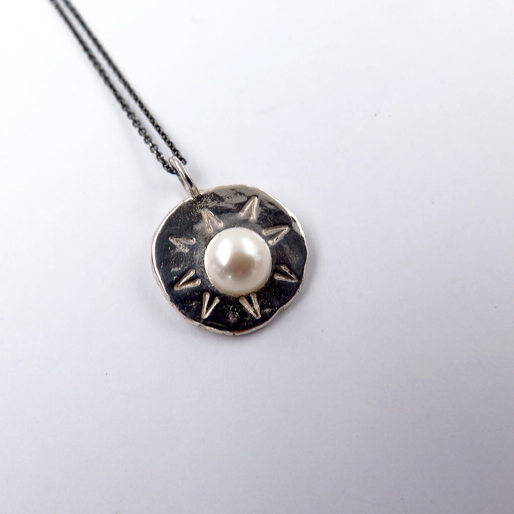 Sun Pendant with Pearl & Silver - Alkisti Jewelry