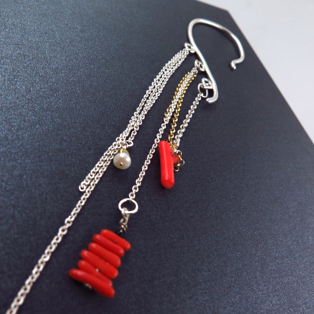 Mermaid back Earring in Coral - Alkisti Jewelry