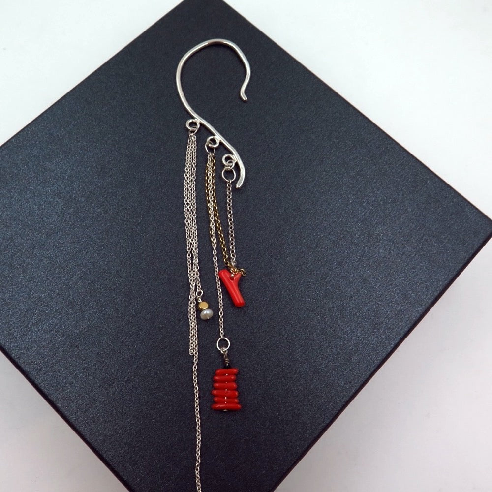 Mermaid back Earring in Coral - Alkisti Jewelry