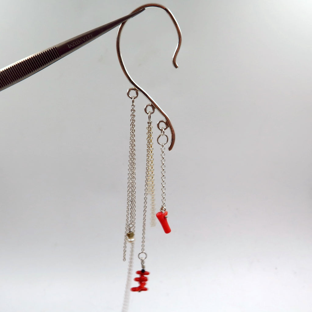 Mermaid back Earring in Coral - Alkisti Jewelry