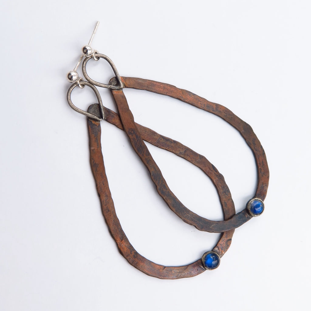 Dramatic Dangle Earrings in Copper & Moonstone - Alkisti Jewelry