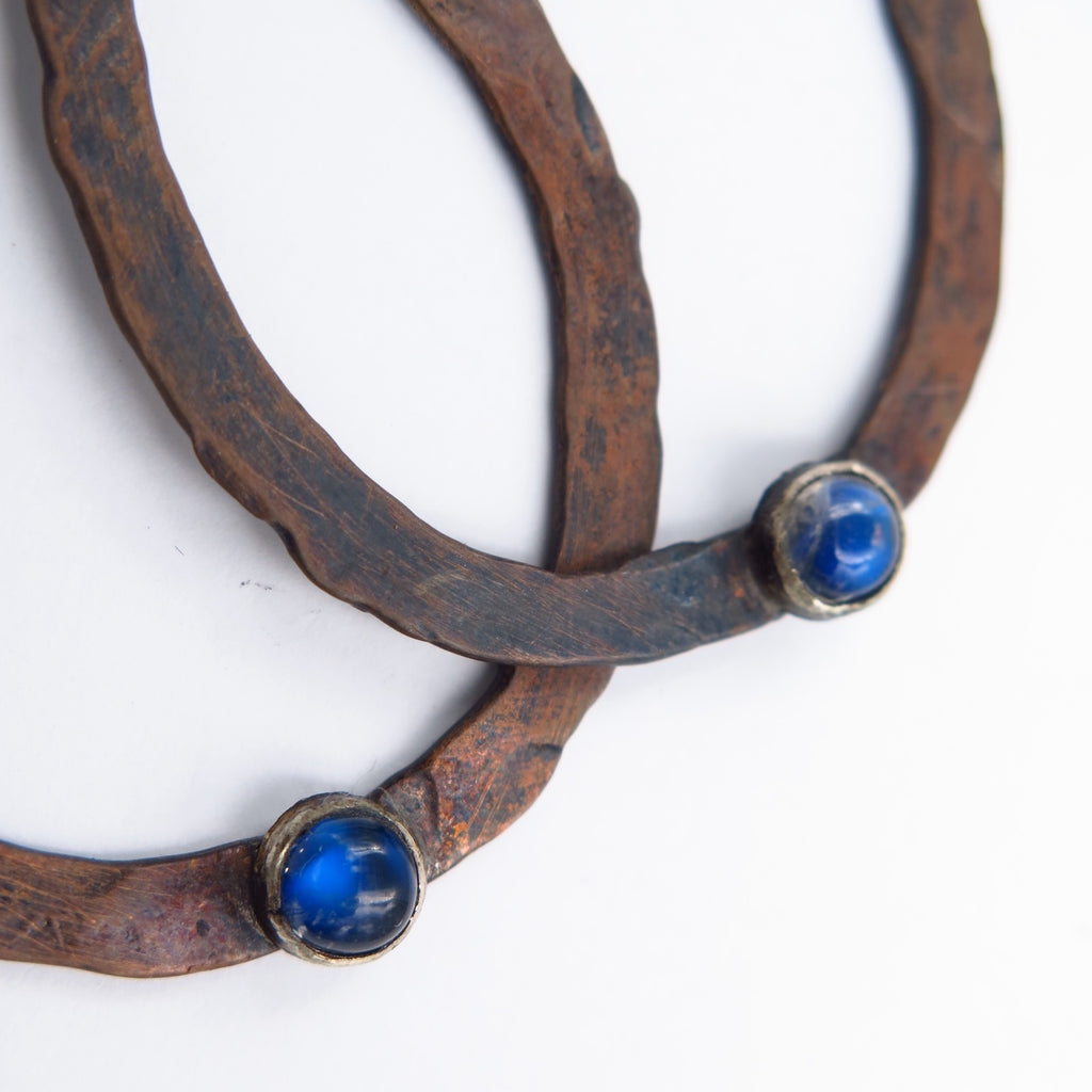 Dramatic Dangle Earrings in Copper & Moonstone - Alkisti Jewelry