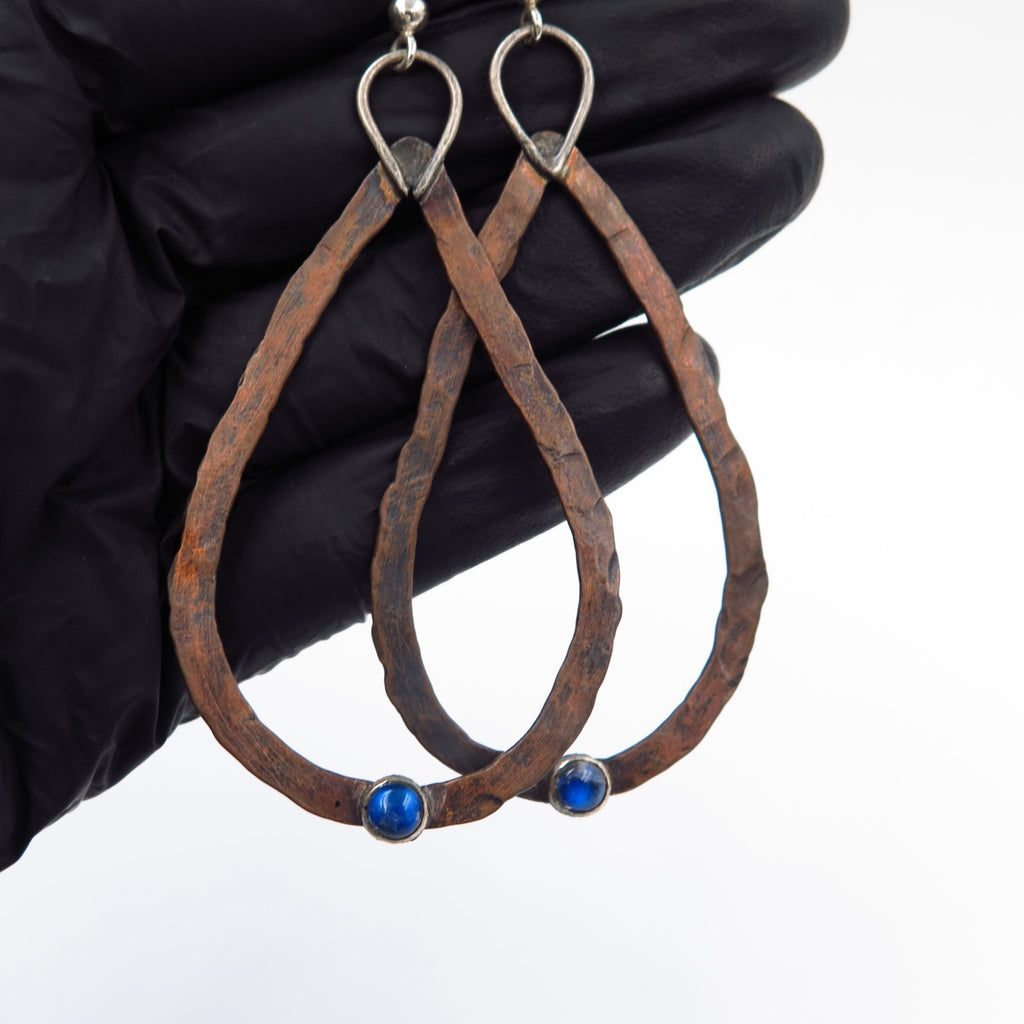 Dramatic Dangle Earrings in Copper & Moonstone - Alkisti Jewelry