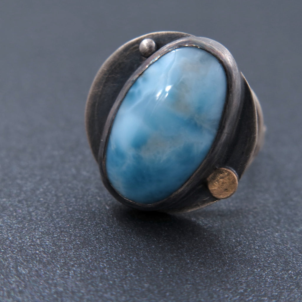 Planet Uranos Ring in Larimar - Alkisti Jewelry