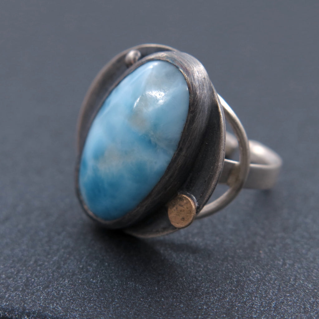 Planet Uranos Ring in Larimar - Alkisti Jewelry