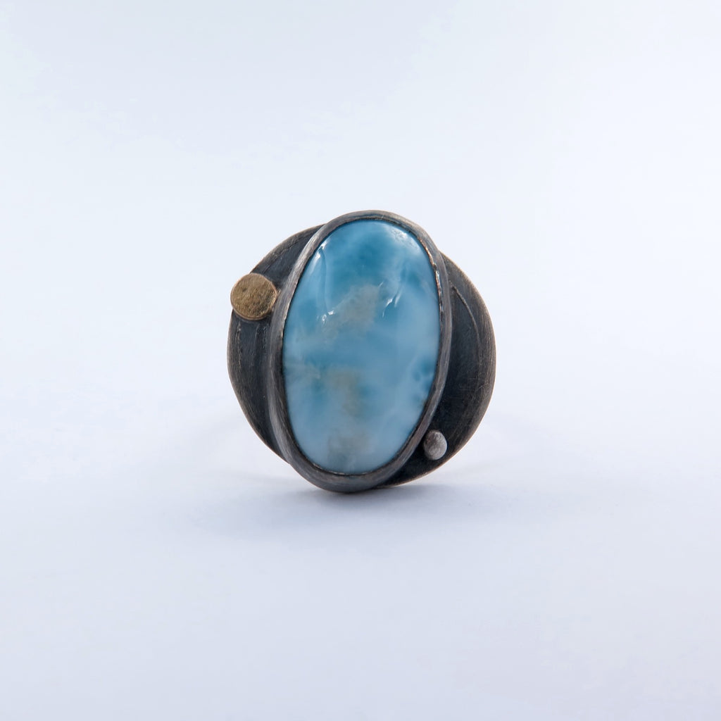 Planet Uranos Ring in Larimar - Alkisti Jewelry