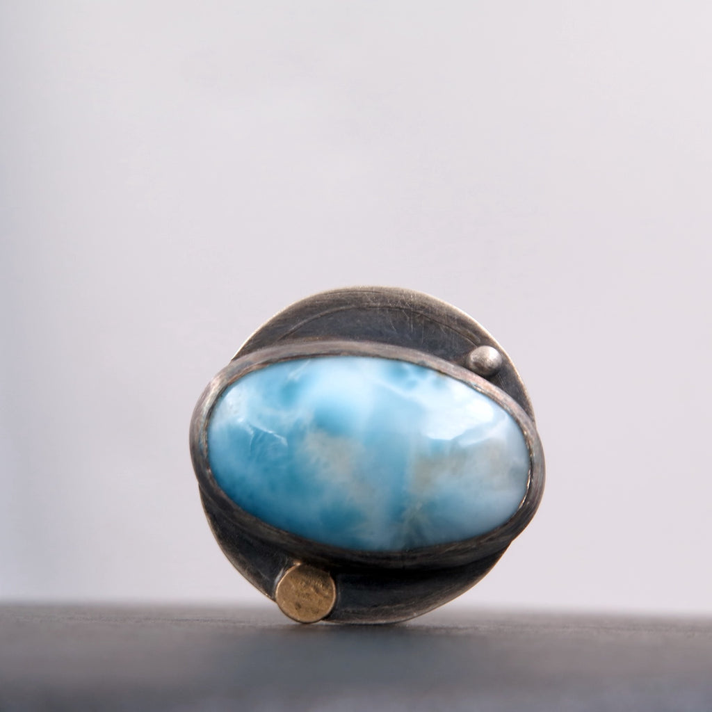 Planet Uranos Ring in Larimar - Alkisti Jewelry