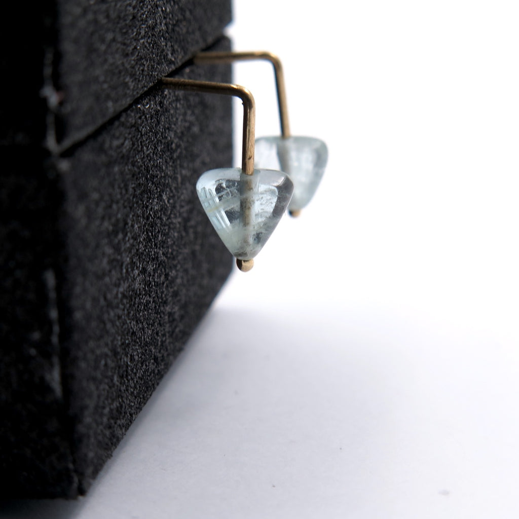 Arrow Studs in Aquamarine & Silver/14K Gold - Alkisti Jewelry