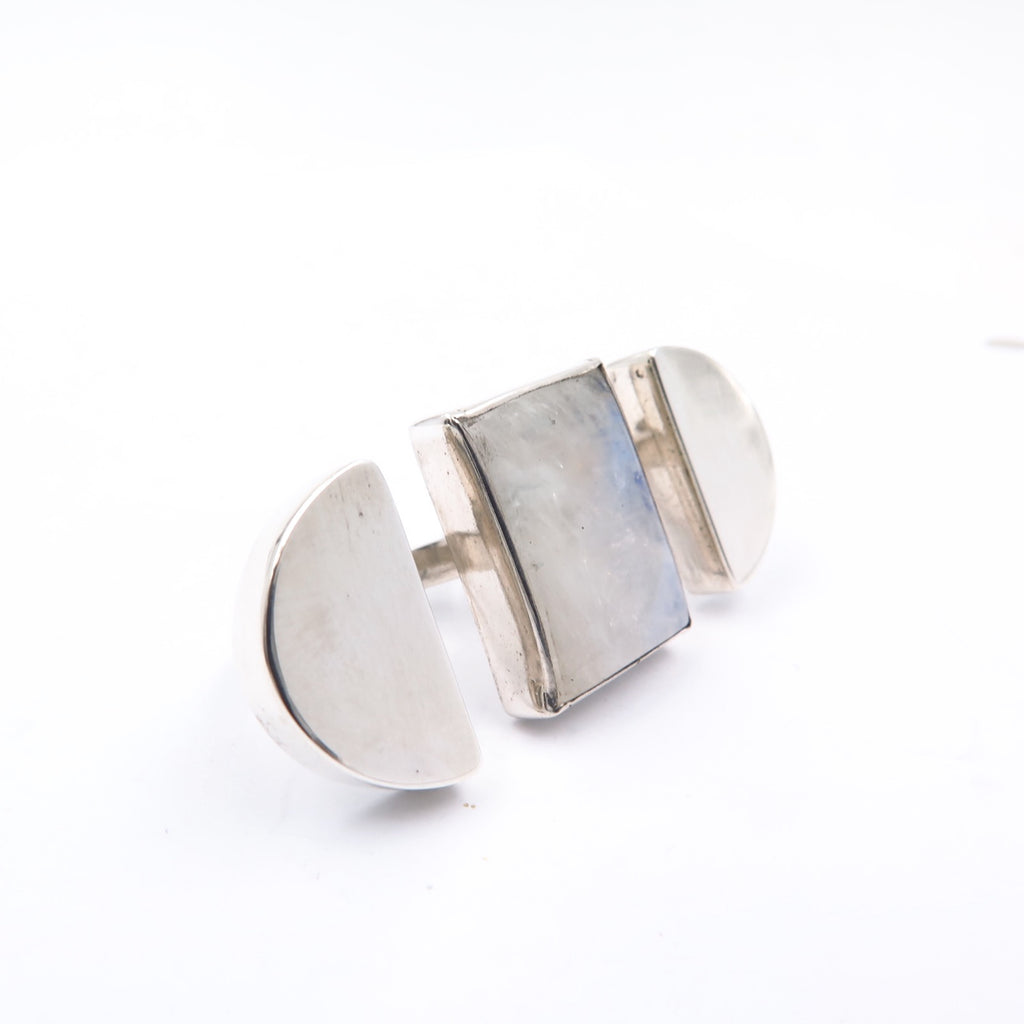 Shield Double Ring in Moonstone - Alkisti Jewelry