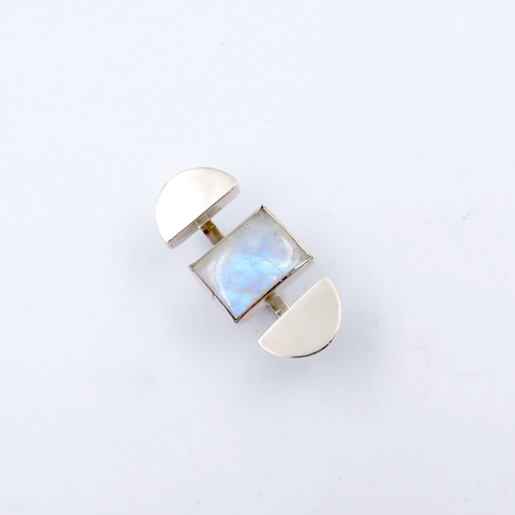 Shield Double Ring in Moonstone - Alkisti Jewelry