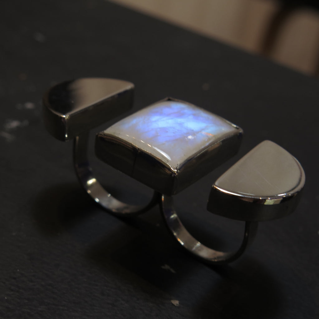 Shield Double Ring in Moonstone - Alkisti Jewelry