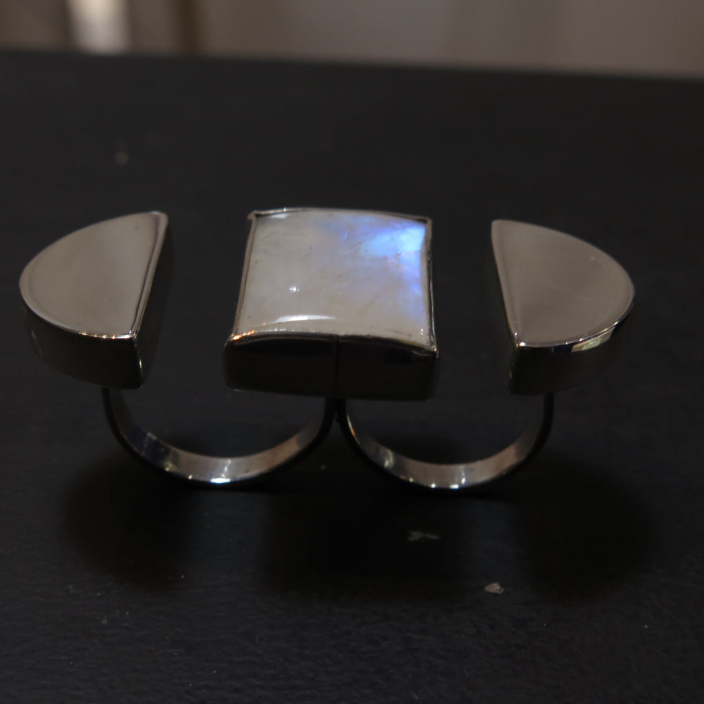 Shield Double Ring in Moonstone - Alkisti Jewelry