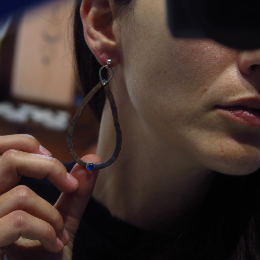 Dramatic Dangle Earrings in Copper & Moonstone - Alkisti Jewelry