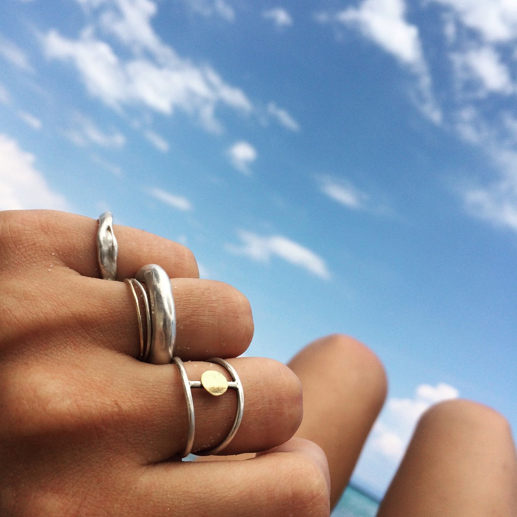 Evil Eye Fine Ring in Silver & 14K Gold - Alkisti Jewelry