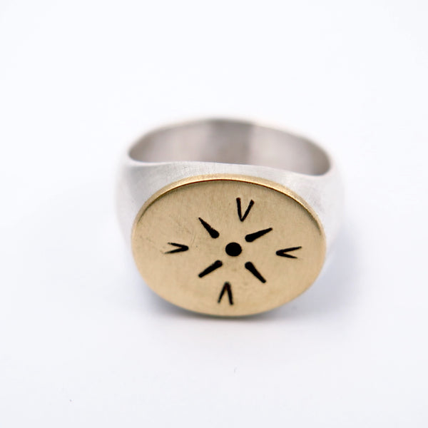 Constellation Signet Ring in Silver & Bronze - Alkisti Jewelry