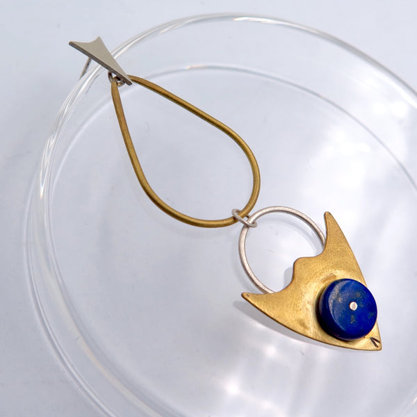Big Fish Earring in Bronze, Silver & Lapis Lazuli - Alkisti Jewelry