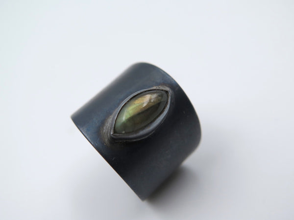 Bold Black Eye Mens Ring in Labradorite - Alkisti Jewelry