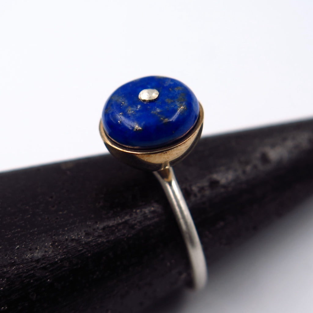 Octopus Eye Ring in Bronze/Silver & Lapis Lazuli - Alkisti Jewelry