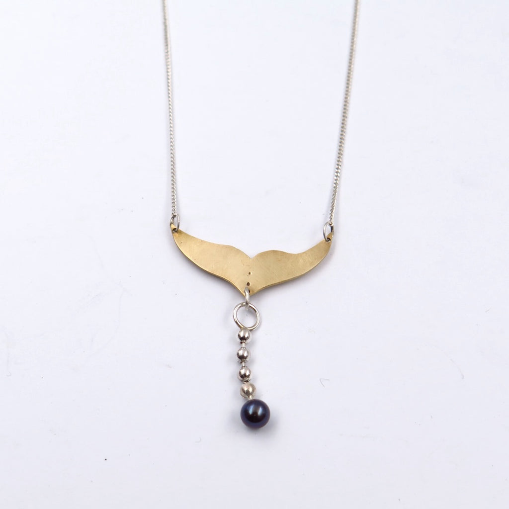 Fish Tail Necklace in Bronze/Silver & Pearl - Alkisti Jewelry