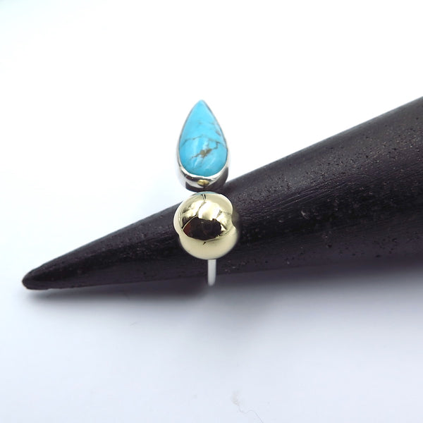 Exclamation Ring in Turquoise Silver & 14K Gold - Alkisti Jewelry