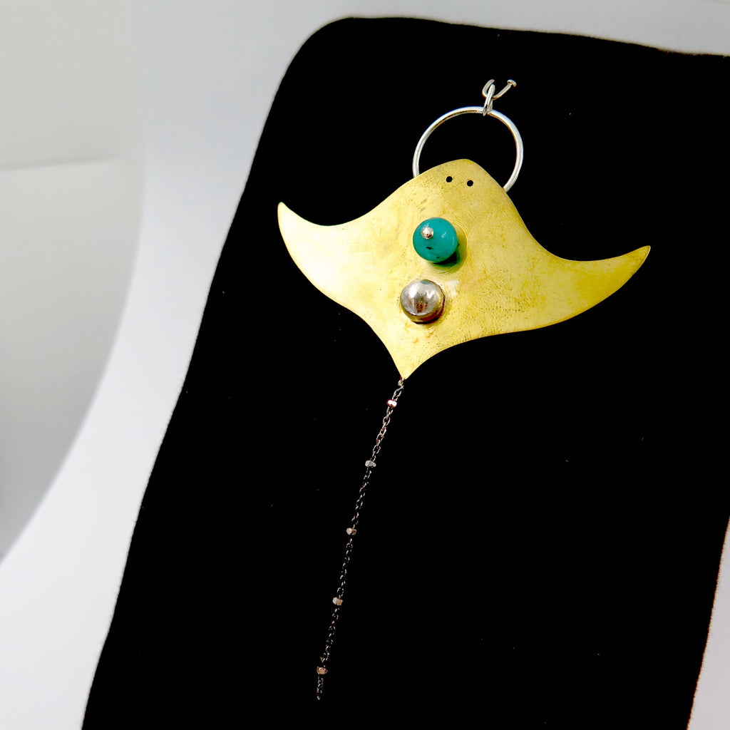 Queen Manta Ray Pendant in Bronze & Amazonite - Alkisti Jewelry