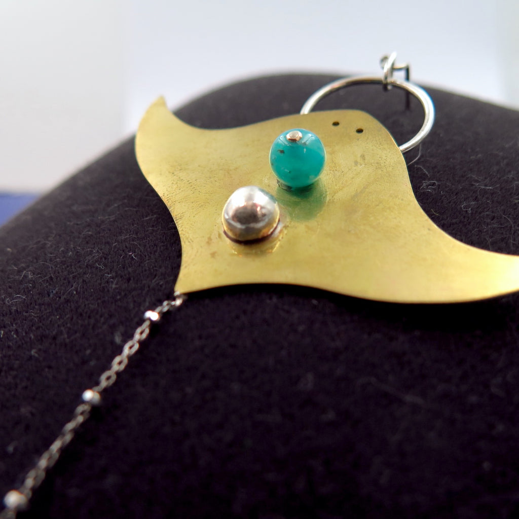 Queen Manta Ray Pendant in Bronze & Amazonite - Alkisti Jewelry