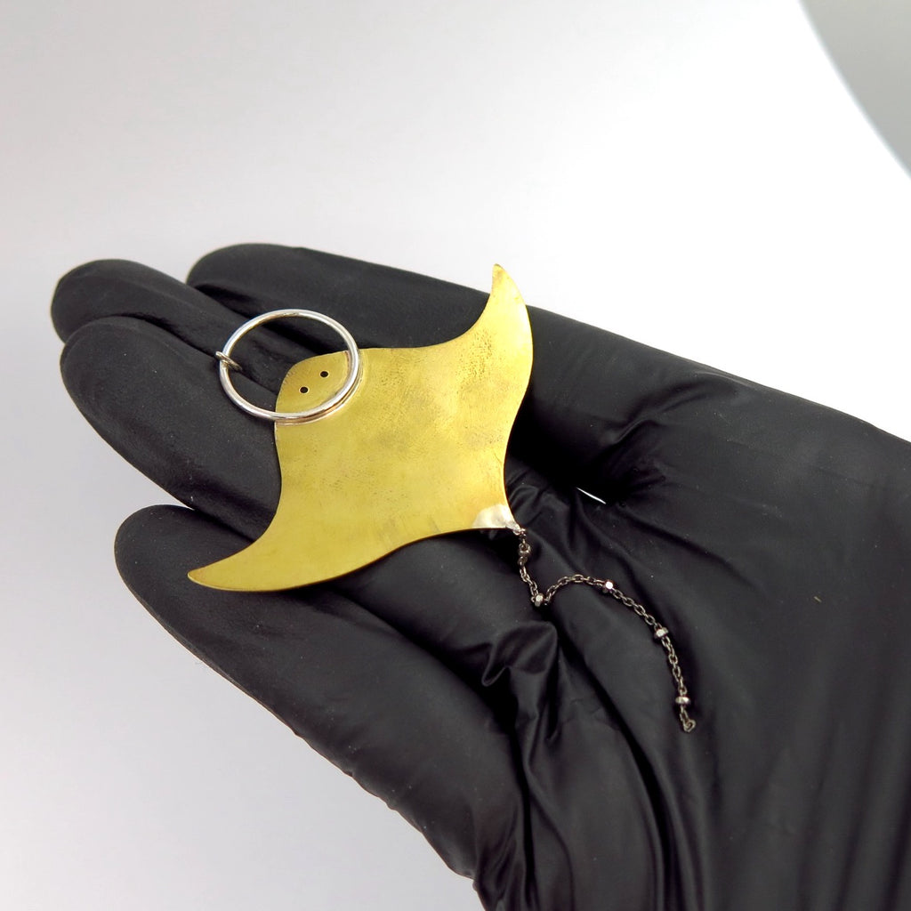 Queen Manta Ray Pendant in Bronze & Amazonite - Alkisti Jewelry