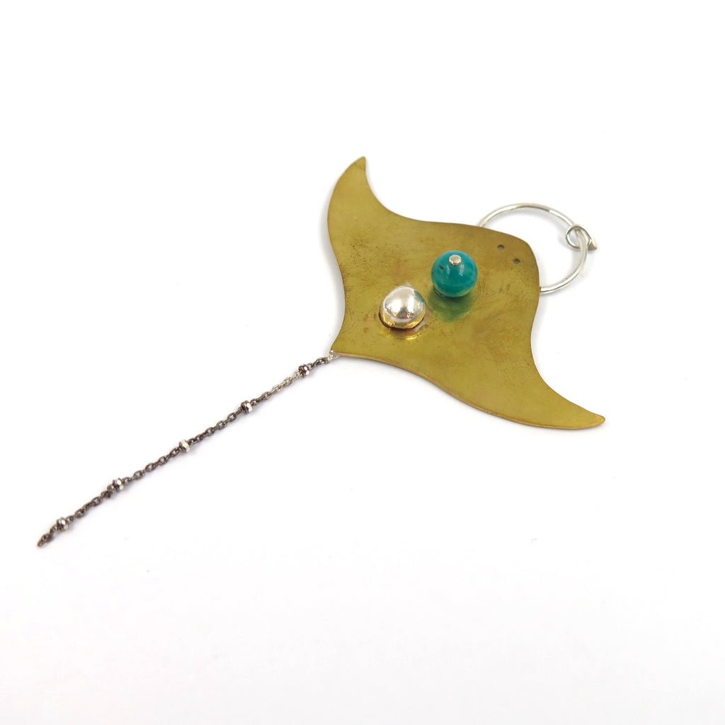 Queen Manta Ray Pendant in Bronze & Amazonite - Alkisti Jewelry