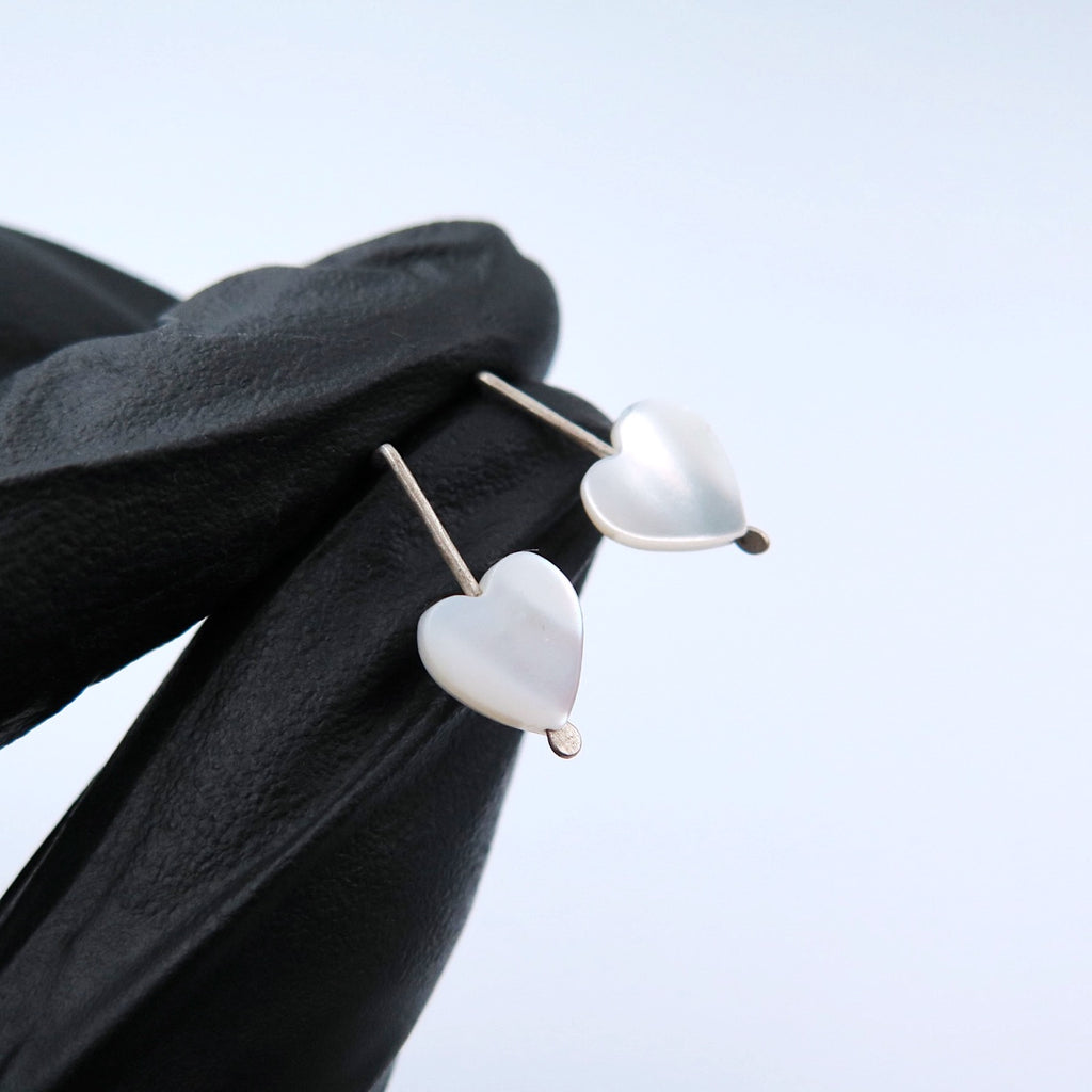 Heart Studs in Silver & Mother of Pearl - Alkisti Jewelry