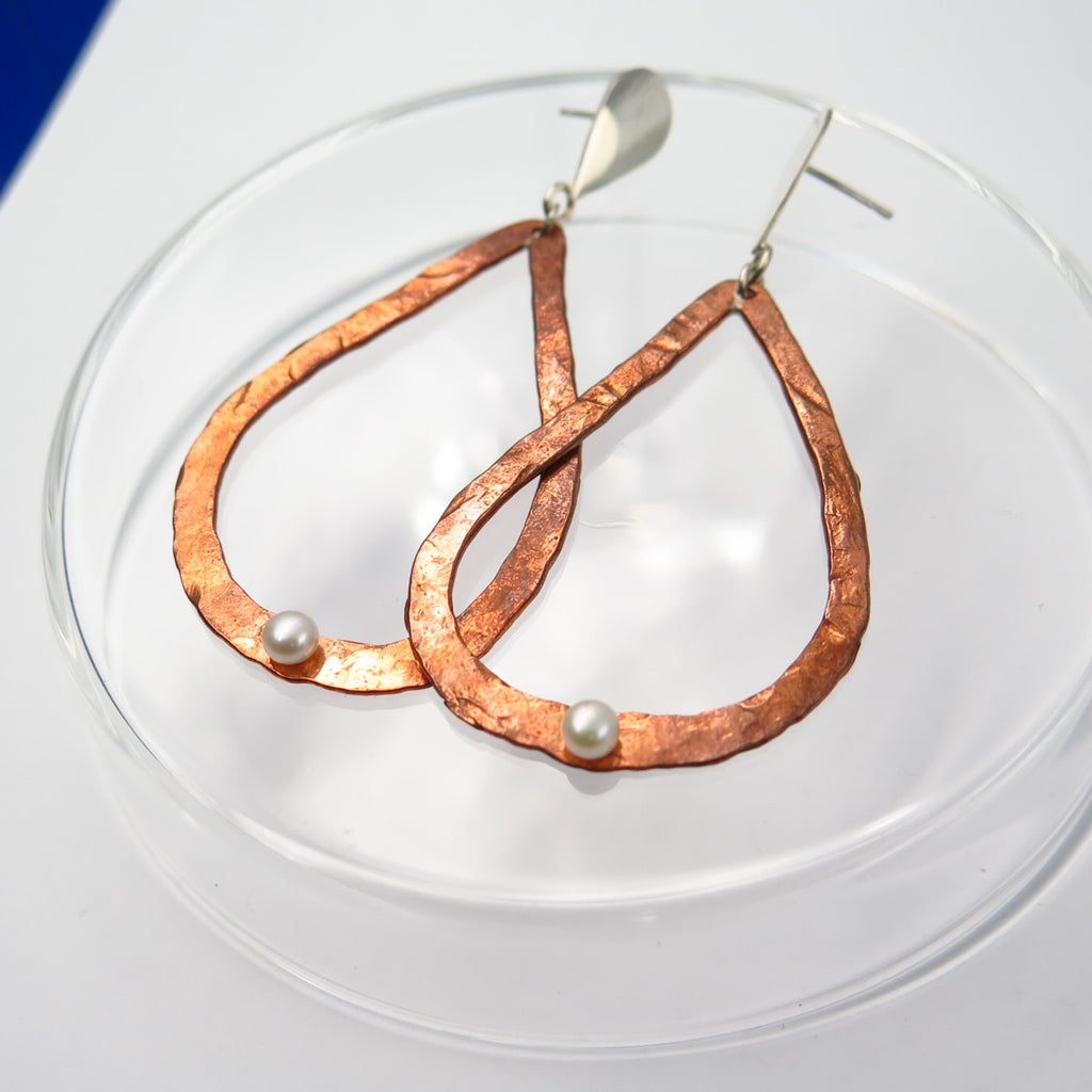 Mollusca Earrings in Copper, Silver & Pearls - Alkisti Jewelry