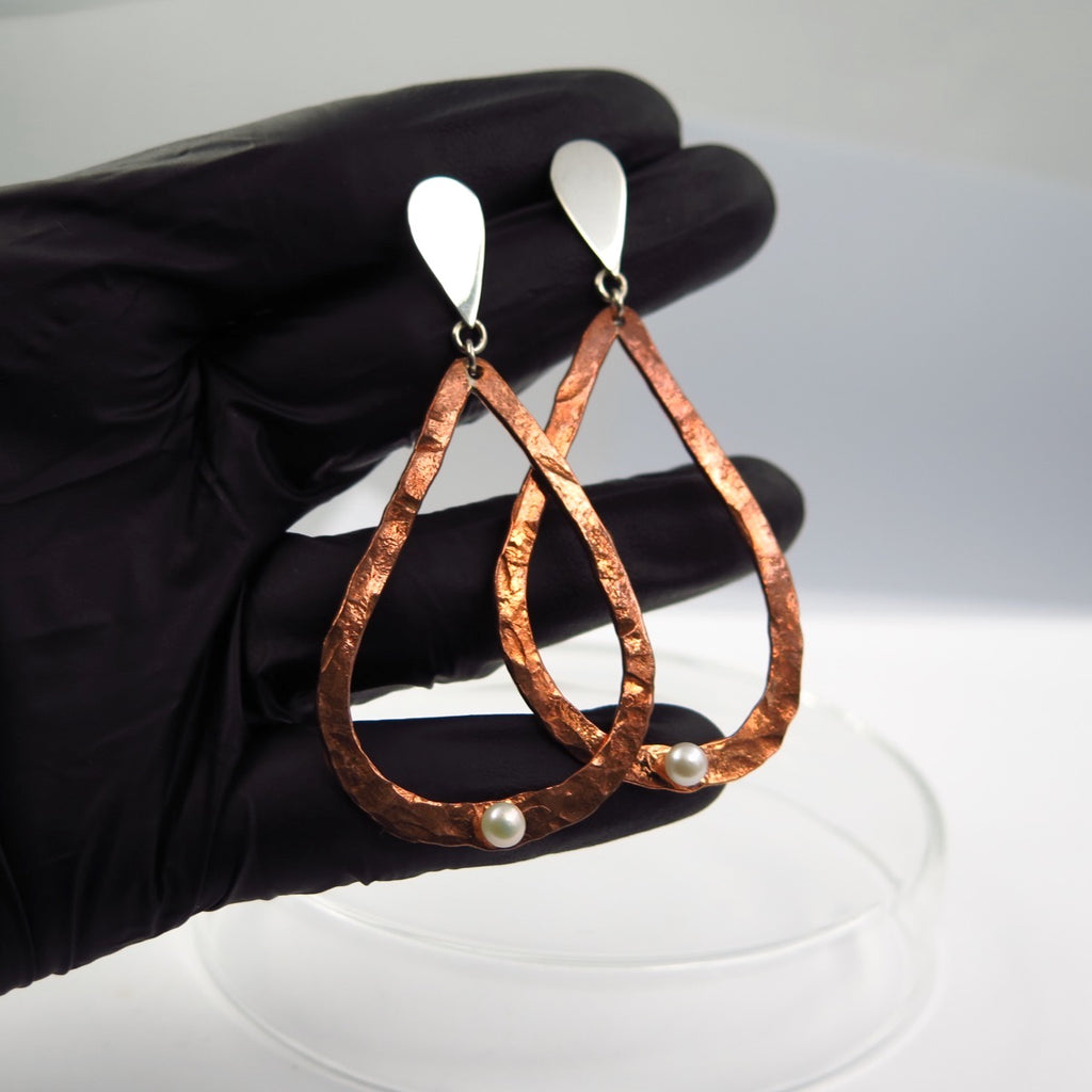 Mollusca Earrings in Copper, Silver & Pearls - Alkisti Jewelry