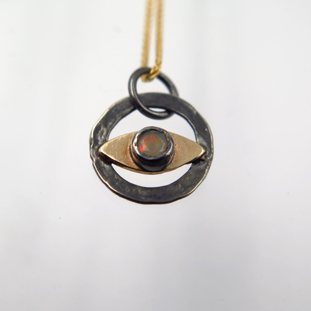 Eye Fine Charm in 14K Gold & Opal - Alkisti Jewelry