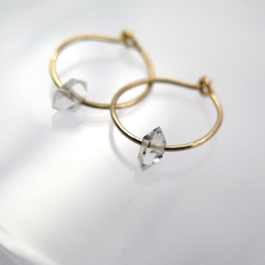 Planitakia Fine Hoops in Herkimer Diamond & 14K Gold - Alkisti Jewelry