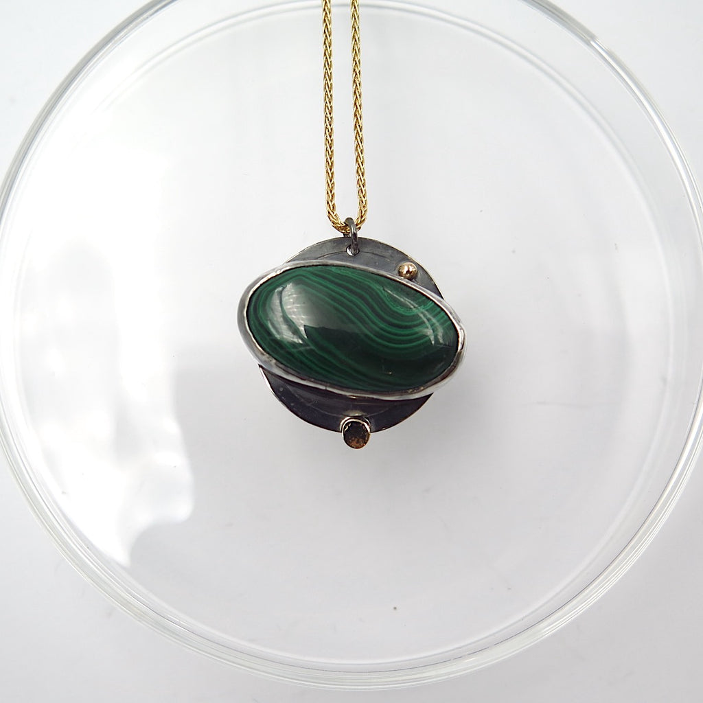 Planet Jupiter Pendant in Malachite - Alkisti Jewelry