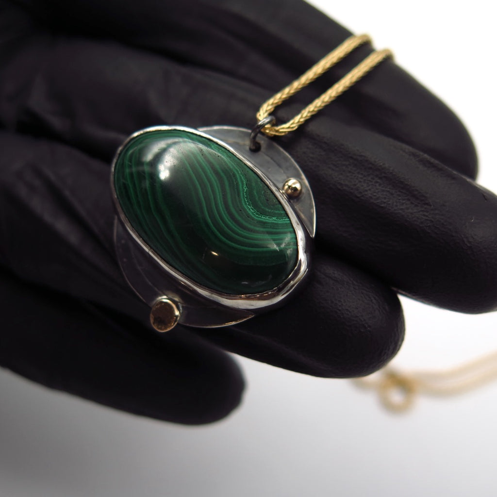 Planet Jupiter Pendant in Malachite - Alkisti Jewelry