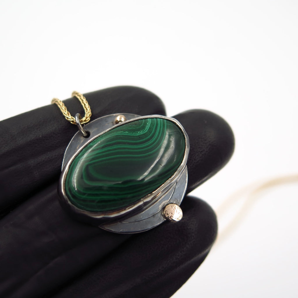 Planet Jupiter Pendant in Malachite - Alkisti Jewelry