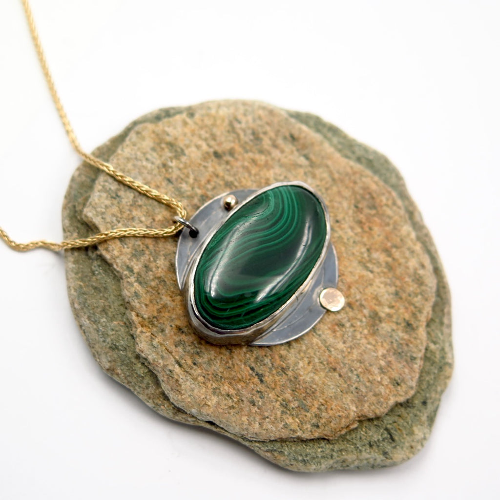 Planet Jupiter Pendant in Malachite - Alkisti Jewelry